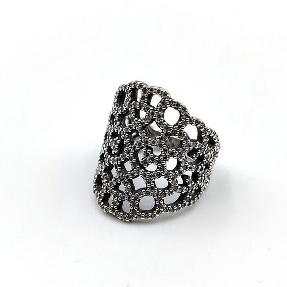 Pandora ALE Sterling Silver 925 CZ Shimmering Lace Ring Sz 6.5 54 Retired - Picture 1 of 16